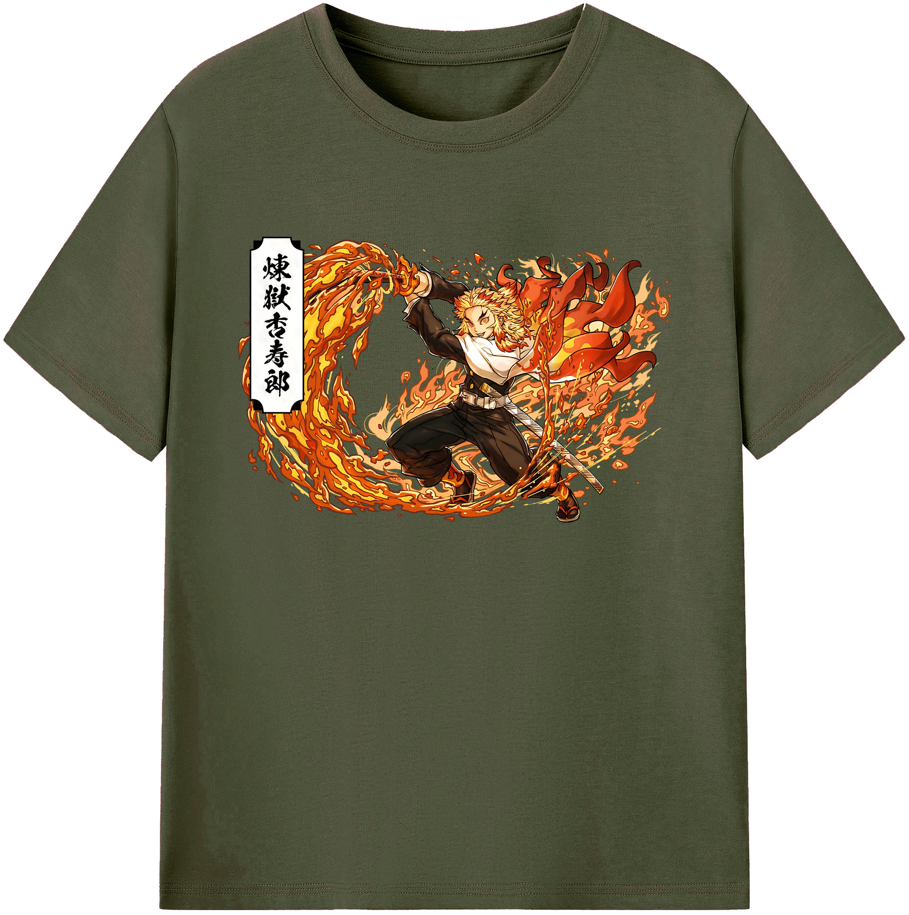 （画像用） 鬼滅の刃（きめつのやいば）炎柱-煉󠄁獄 杏寿郎／れんごく きょうじゅろう Rengoku Kyoujurou 綿100％ メンズ半袖Tシャツ｜肌触りやわらか＆通気性